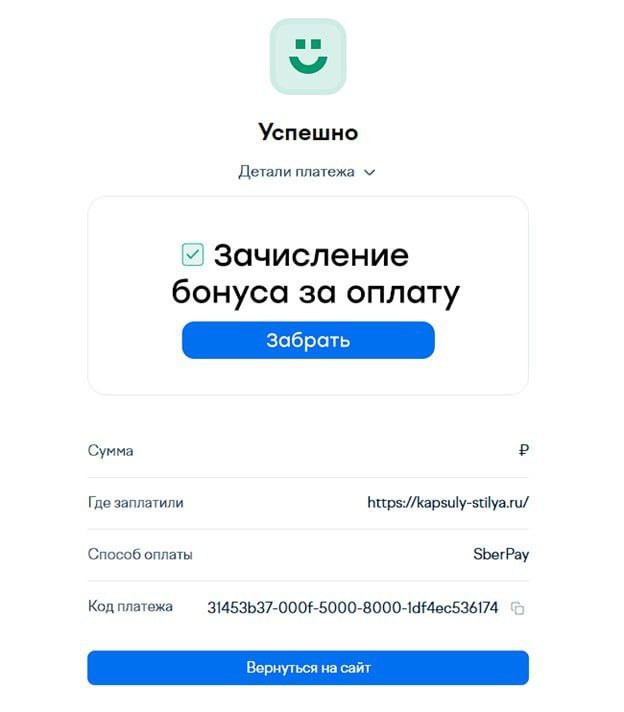 Успешная оплата платежа